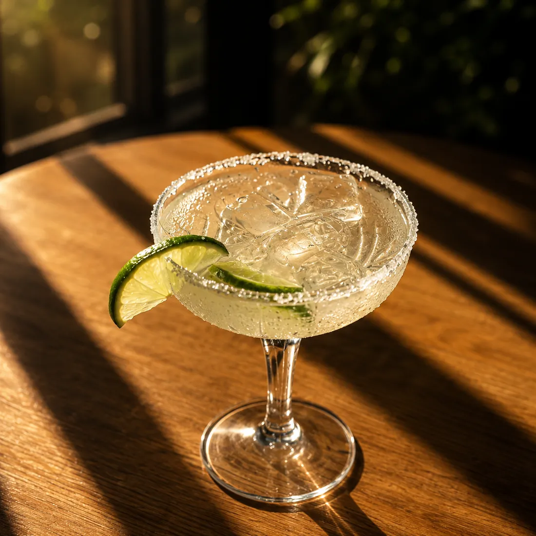 Coupe glacée garnie de citron vert sur une table en bois