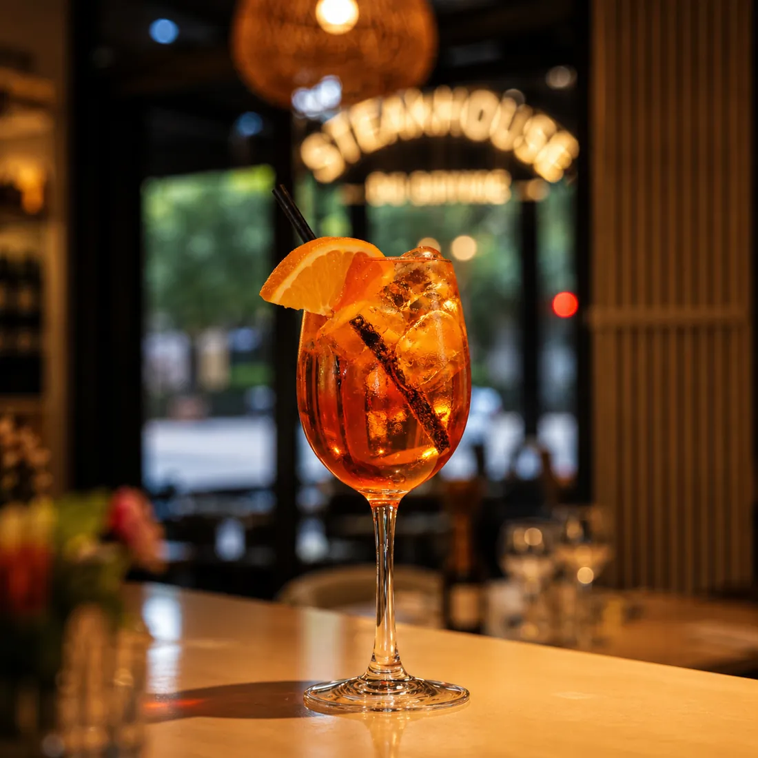 Spritz à l'orange servi au bar